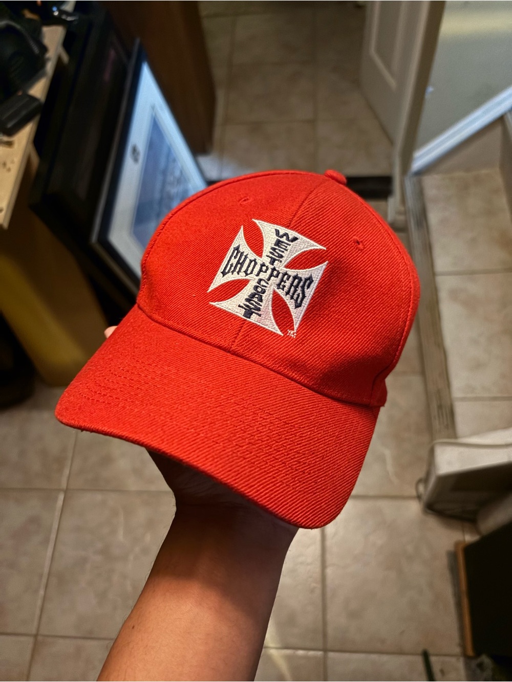 Vintage West Coast Choppers Hat Jesse James Iron Cross Snapback Cap Red Y2K Wool